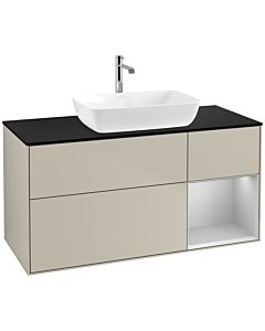 Villeroy und Boch Finion Waschtischunterschrank F832GJHH 120cm, Abdeckplatte black matt, Regale Light grey matt lacquer, Sand Matt Lacquer