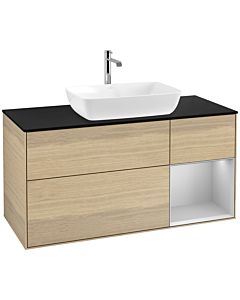 Villeroy und Boch Finion Waschtischunterschrank F832GJPC 120cm, Abdeckplatte black matt, Regale Light grey matt lacquer, Oak Veneer