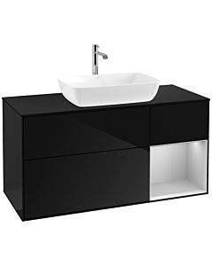 Villeroy und Boch Finion Waschtischunterschrank F832GJPH 120cm, Abdeckplatte black matt, Regale Light grey matt lacquer, Glossy Black Lacquer