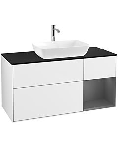 Villeroy und Boch Finion Villeroy und Boch F832GKGF 120cm, plaque de finition noir mat, étagères laqué anthracite mat, laqué blanc brillant