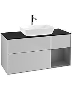 Villeroy und Boch Finion Waschtischunterschrank F832GKGJ 120cm, Abdeckplatte black matt, Regale Anthracite matt lacquer, Light grey matt