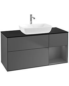Villeroy und Boch Finion Villeroy und Boch F832GKGK 120cm, plaque de finition noir mat, étagères laqué anthracite mat, anthracite mat
