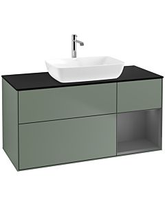 Villeroy und Boch Finion Waschtischunterschrank F832GKGM 120cm, Abdeckplatte black matt, Regale Anthracite matt lacquer, Olive Matt Lacquer