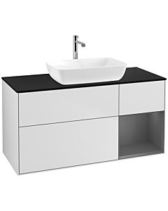 Villeroy und Boch Finion Waschtischunterschrank F832GKMT 120cm, Abdeckplatte black matt, Regale Anthracite matt lacquer, White matt lacquer