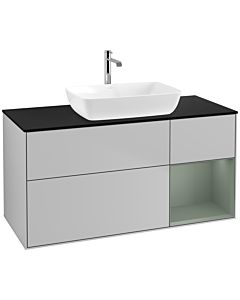 Villeroy und Boch Finion Villeroy und Boch F832GMGJ 120cm, plaque de finition noir mat, étagères laqué olive mat, gris clair mat