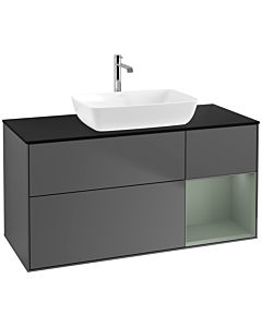 Villeroy und Boch Finion Waschtischunterschrank F832GMGK 120cm, Abdeckplatte black matt, Regale Olive matt lacquer, Anthracite matt