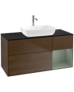 Villeroy und Boch Finion Villeroy und Boch F832GMGN 120cm, plaque de finition noir mat, étagères laqué mat olive, placage noyer