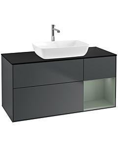 Villeroy und Boch Finion Villeroy und Boch F832GMHG 120cm, plaque de finition noir mat, étagères olive laqué mat, Midnight Blue Matt Lacquer