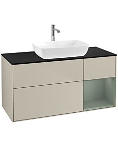 Villeroy und Boch Finion Villeroy und Boch F832GMHH 120cm, plaque de finition noir mat, étagères olive laqué mat, Sand Matt Lacquer