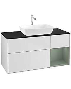 Villeroy und Boch Finion Waschtischunterschrank F832GMMT 120cm, Abdeckplatte black matt, Regale Olive matt lacquer, White matt lacquer