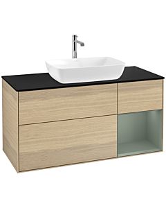 Villeroy und Boch Finion Waschtischunterschrank F832GMPC 120cm, Abdeckplatte black matt, Regale Olive matt lacquer, Oak Veneer