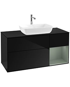 Villeroy und Boch Finion Waschtischunterschrank F832GMPH 120cm, Abdeckplatte black matt, Regale Olive matt lacquer, Glossy Black Lacquer
