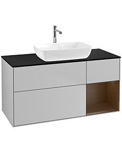 Villeroy und Boch Finion Waschtischunterschrank F832GNGJ 120cm, Abdeckplatte black matt, Regale Walnut Veneer, Light grey matt