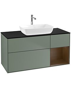 Villeroy und Boch Finion Waschtischunterschrank F832GNGM 120cm, Abdeckplatte black matt, Regale Walnut Veneer, Olive Matt Lacquer