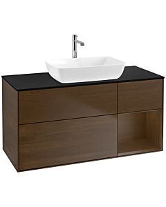 Villeroy und Boch Finion Waschtischunterschrank F832GNGN 120cm, Abdeckplatte black matt, Regale Walnut Veneer, Walnut veneer
