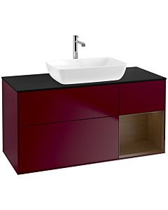Villeroy und Boch Finion Waschtischunterschrank F832GNHB 120cm, Abdeckplatte black matt, Regale Walnut Veneer, Peony Matt