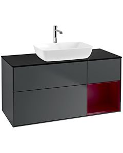 Villeroy und Boch Finion Waschtischunterschrank F832HBHG 120cm, Abdeckplatte black matt, Regale Peony matt lacquer, Midnight Blue Matt Lacquer