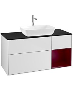 Villeroy und Boch Finion Villeroy und Boch F832HBMT 120cm, couvercle noir mat, étagères Peony laqué mat, blanc laqué mat