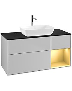 Villeroy und Boch Finion Waschtischunterschrank F832HFGJ 120cm, Abdeckplatte black matt, Regale Gold matt lacquer, Light grey matt