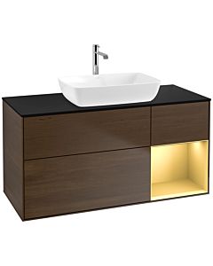 Villeroy und Boch Finion Villeroy und Boch F832HFGN 120cm, plaque de finition noir mat, étagères laqué or mat, placage noyer