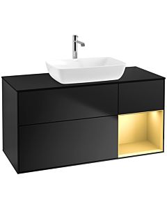 Villeroy und Boch Finion Villeroy und Boch F832HFPD 120cm, plaque de finition noir mat, étagères laqué or mat, laqué noir mat