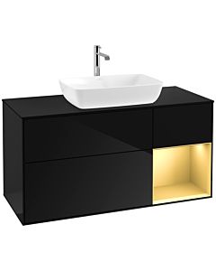 Villeroy und Boch Finion Villeroy und Boch F832HFPH 120cm, plaque de finition noir mat, étagères laqué or mat, Glossy Black Lacquer