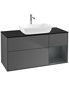 Villeroy und Boch Finion Waschtischunterschrank F832HGGK 120cm, Abdeckplatte black matt, Regale Midnight matt lacquer, Anthracite matt