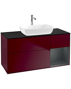Villeroy und Boch Finion Waschtischunterschrank F832HGHB 120cm, Abdeckplatte black matt, Regale Midnight matt lacquer, Peony Matt