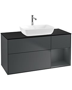 Villeroy und Boch Finion Waschtischunterschrank F832HGHG 120cm, Abdeckplatte black matt, Regale Midnight matt lacquer, Midnight Blue Matt Lacquer