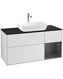 Villeroy und Boch Finion Waschtischunterschrank F832HGMT 120cm, Abdeckplatte black matt, Regale Midnight matt lacquer, White matt lacquer