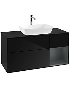 Villeroy und Boch Finion Waschtischunterschrank F832HGPH 120cm, Abdeckplatte black matt, Regale Midnight matt lacquer, Glossy Black Lacquer