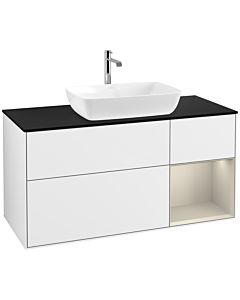 Villeroy und Boch Finion Villeroy und Boch F832HHGF 120cm, plaque de finition noir mat, étagères laqué sable mat, laqué blanc brillant