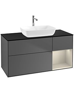 Villeroy und Boch Finion Waschtischunterschrank F832HHGK 120cm, Abdeckplatte black matt, Regale sand matt lacquer, Anthracite matt