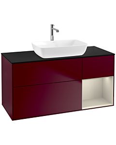 Villeroy und Boch Finion Villeroy und Boch F832HHHB 120cm, plaque de finition noir mat, étagères laqué sable sable, Peony Matt