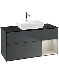 Villeroy und Boch Finion Waschtischunterschrank F832HHHG 120cm, Abdeckplatte black matt, Regale sand matt lacquer, Midnight Blue Matt Lacquer
