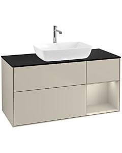 Villeroy und Boch Finion Villeroy und Boch F832HHHH 120cm, plaque de finition noir mat, étagères laqué sable sable, Sand Matt Lacquer