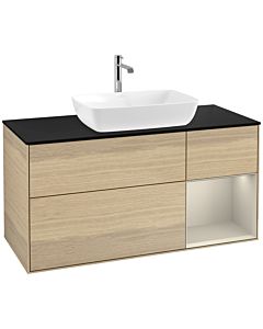Villeroy und Boch Finion Waschtischunterschrank F832HHPC 120cm, Abdeckplatte black matt, Regale sand matt lacquer, Oak Veneer