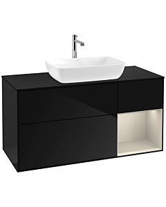 Villeroy und Boch Finion Villeroy und Boch F832HHPH 120cm, plaque de finition noir mat, étagères laqué sable sable, Glossy Black Lacquer
