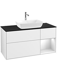 Villeroy und Boch Finion Waschtischunterschrank F832MTGF 120cm, Abdeckplatte black matt, Regale White matt lacquer, Glossy white lacquer