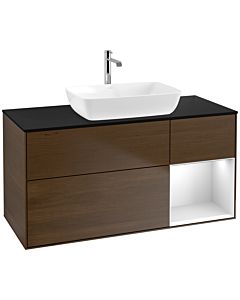 Villeroy und Boch Finion Waschtischunterschrank F832MTGN 120cm, Abdeckplatte black matt, Regale White matt lacquer, Walnut veneer