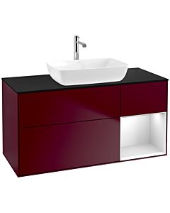 Villeroy und Boch Finion Waschtischunterschrank F832MTHB 120cm, Abdeckplatte black matt, Regale White matt lacquer, Peony Matt
