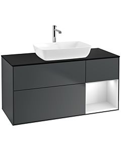 Villeroy und Boch Finion Waschtischunterschrank F832MTHG 120cm, Abdeckplatte black matt, Regale White matt lacquer, Midnight Blue Matt Lacquer