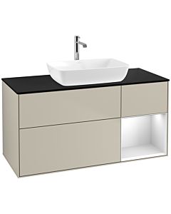 Villeroy und Boch Finion Villeroy und Boch F832MTHH 120cm, plaque de finition noir mat, étagères laqué blanc mat, Sand Matt Lacquer