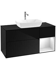 Villeroy und Boch Finion Villeroy und Boch F832MTPH 120cm, plaque de finition noir mat, étagères laqué blanc mat, Glossy Black Lacquer