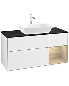 Villeroy und Boch Finion Waschtischunterschrank F832PCGF 120cm, Abdeckplatte black matt, Regale Oak Veneer, Glossy white lacquer