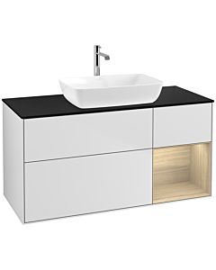 Villeroy und Boch Finion Waschtischunterschrank F832PCMT 120cm, Abdeckplatte black matt, Regale Oak Veneer, White matt lacquer