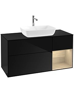 Villeroy und Boch Finion Waschtischunterschrank F832PCPH 120cm, Abdeckplatte black matt, Regale Oak Veneer, Glossy Black Lacquer