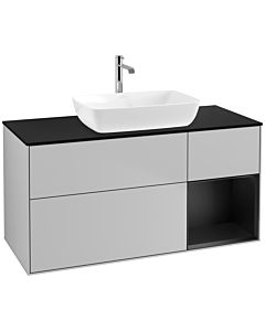 Villeroy und Boch Finion Waschtischunterschrank F832PDGJ 120cm, Abdeckplatte black matt, Regale Black matt lacquer, Light grey matt