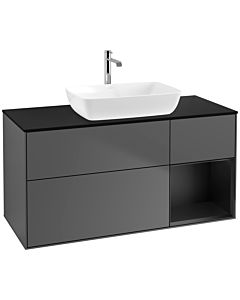 Villeroy und Boch Finion Waschtischunterschrank F832PDGK 120cm, Abdeckplatte black matt, Regale Black matt lacquer, Anthracite matt