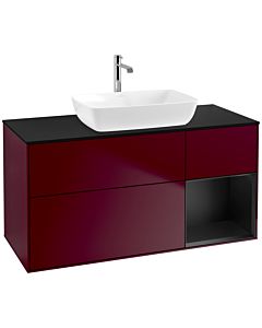 Villeroy und Boch Finion Waschtischunterschrank F832PDHB 120cm, Abdeckplatte black matt, Regale Black matt lacquer, Peony Matt